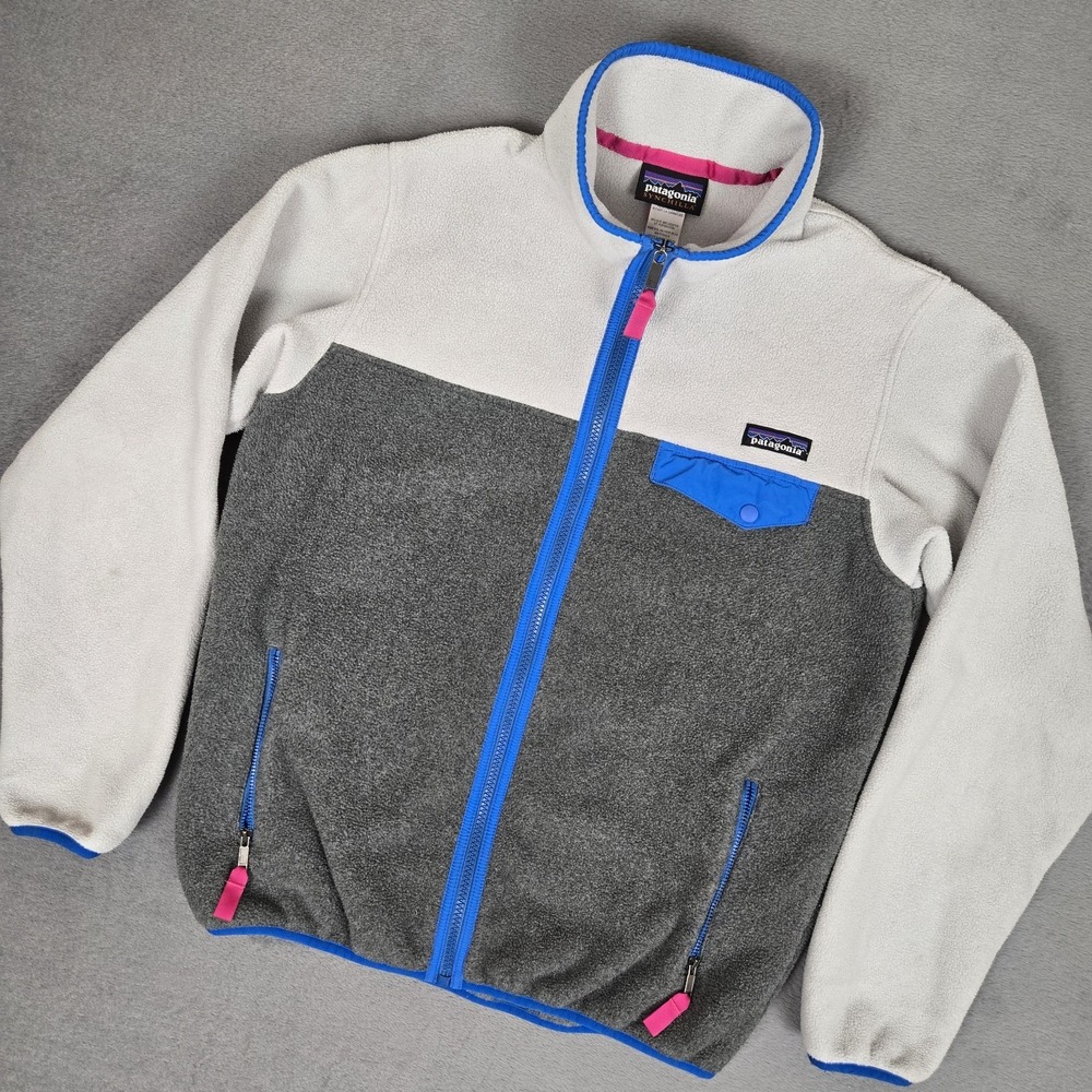 Patagonia Synchilla Full Zip Jacket Womens Medium Snap T White Gray Pink 25485